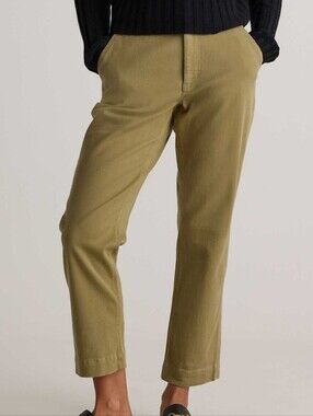 Quince Organic Stretch Cotton Twill Straight Cropped Pants Green High Rise Sz 6